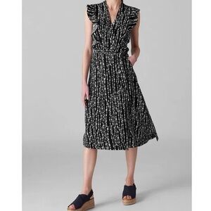 Whistles Savannah Print Wrap Dress Abstract Polka Dots Navy White Costal Size 10